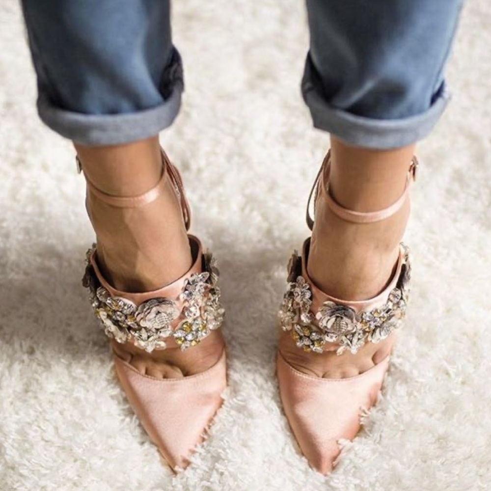 ASOS Rose Gold Embellished Block Heel Pumps - Picture 3 of 7